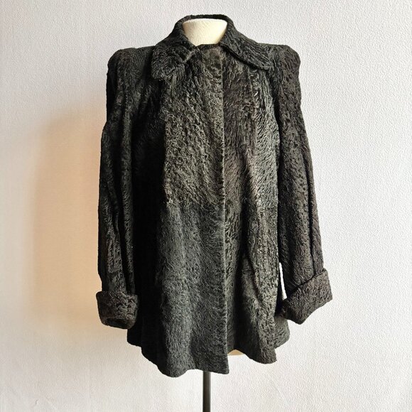 1940s Black Broadtail Bishop Sleeve Waist Length Jackeet - Picture 1 of 15